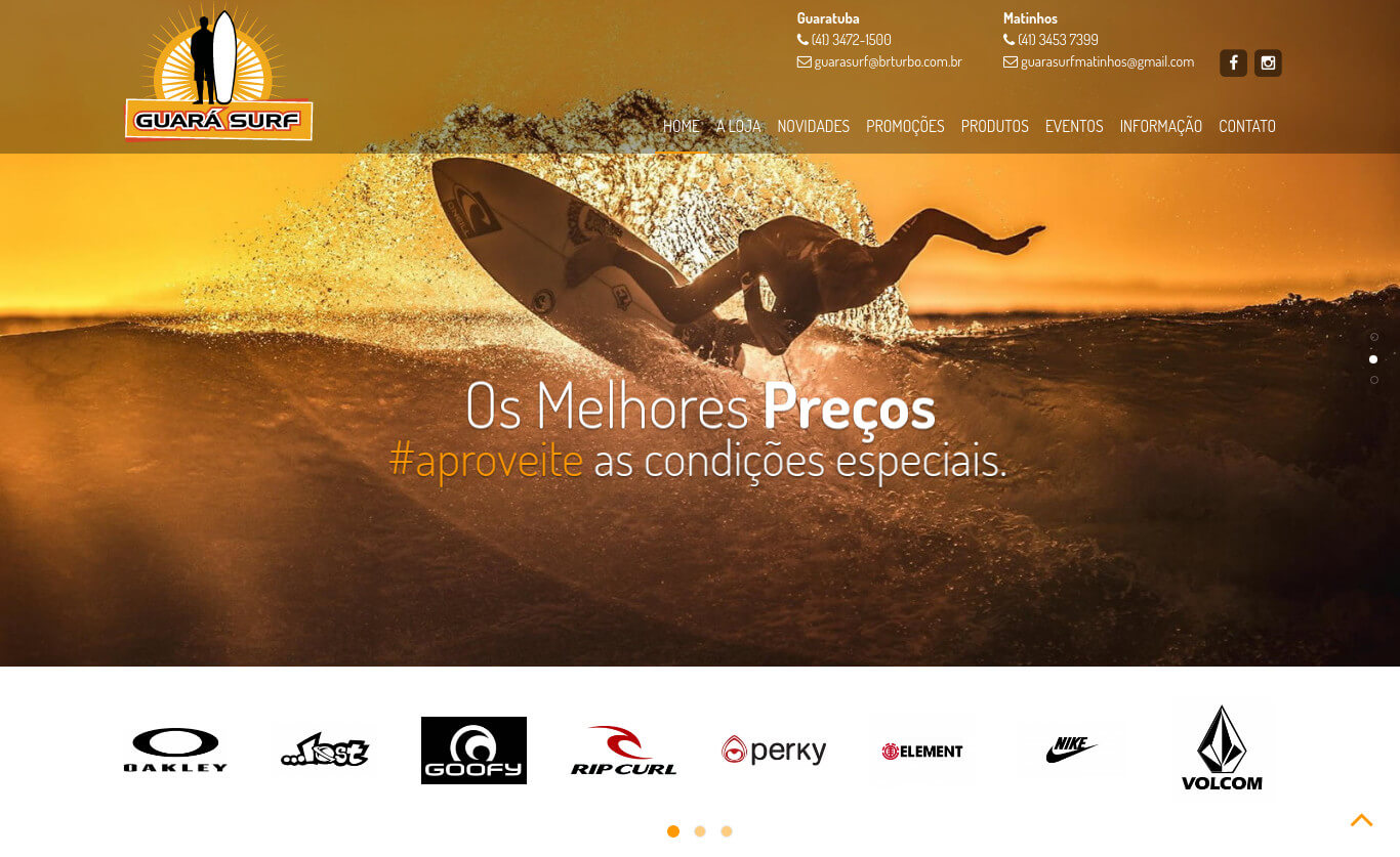 Website institucional da tradicional loja de moda surf de Guaratuba, Guara Surf em Guaratuba/PR.